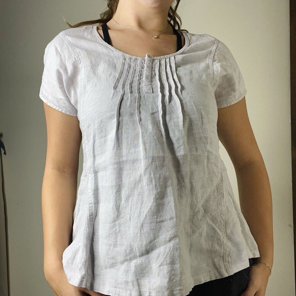 Poetry Linen Light Grey Short Sleeve Blouse Top Size Us 6